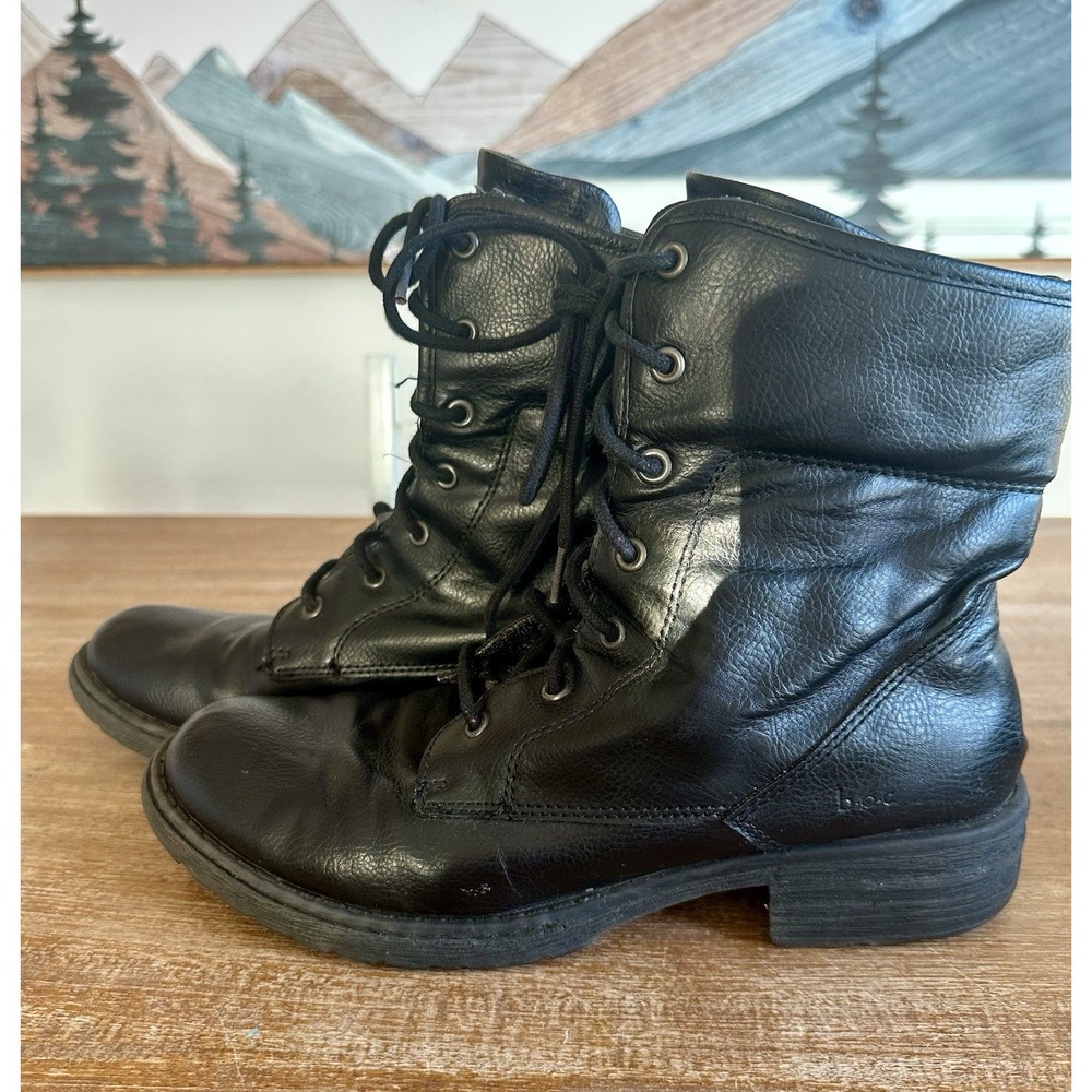 B.O.C. Black Leather Lace Up Combat Boots Grunge /Goth Women's Mid Calf Size 7